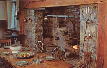 Featured is a postcard image of a table set with early American pewter.  (Site is the Landis Valley Farm Museum in Lancaster, PA.)  The original unused postcard is for sale in The unltd.com Store.  